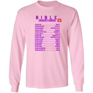 Emergency Bible Numbers Christian T-Shirt - Long Sleeve Purple