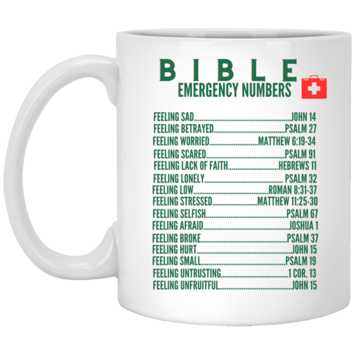 Emergency Bible Numbers Christian Mug Green