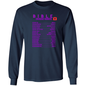 Emergency Bible Numbers Christian T-Shirt - Long Sleeve Purple