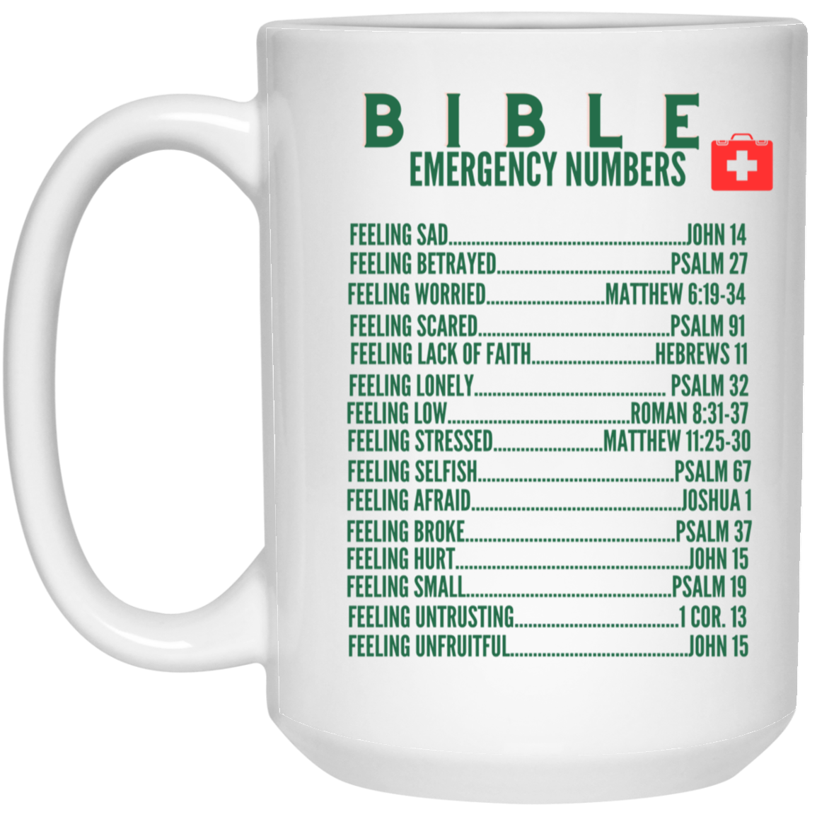 Emergency Bible Numbers Christian Mug Green