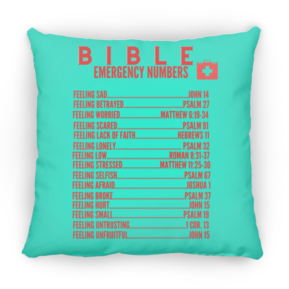 Emergency Bible Numbers Christian Pillow Red