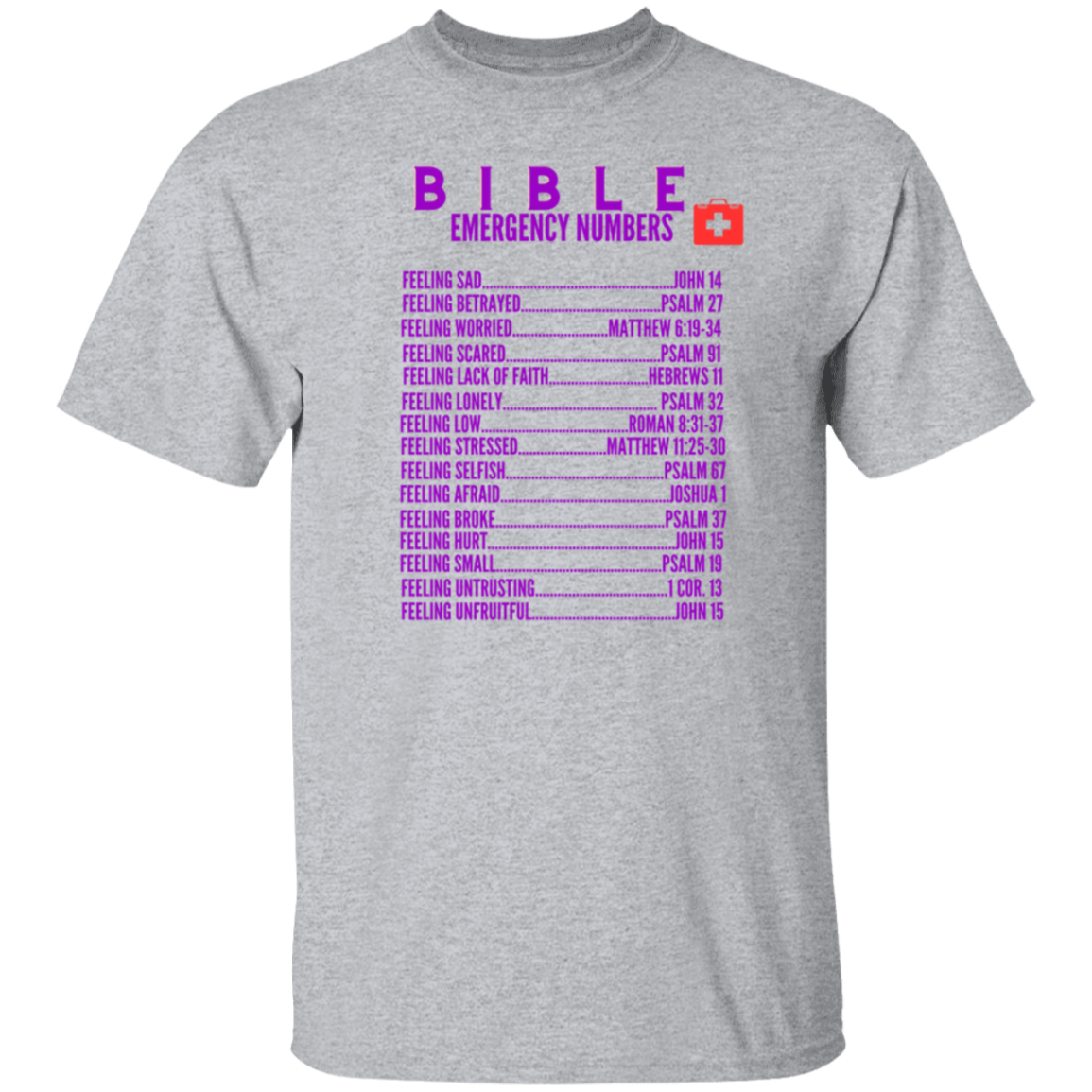 Emergency Bible Numbers Christian T-Shirt - Short Sleeve Purple