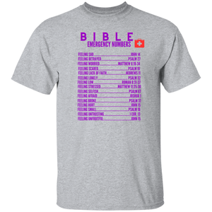 Emergency Bible Numbers Christian T-Shirt - Short Sleeve Purple