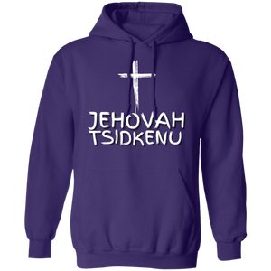 Jehovah Tsidkenu Pullover Hoodie Front & Back - White