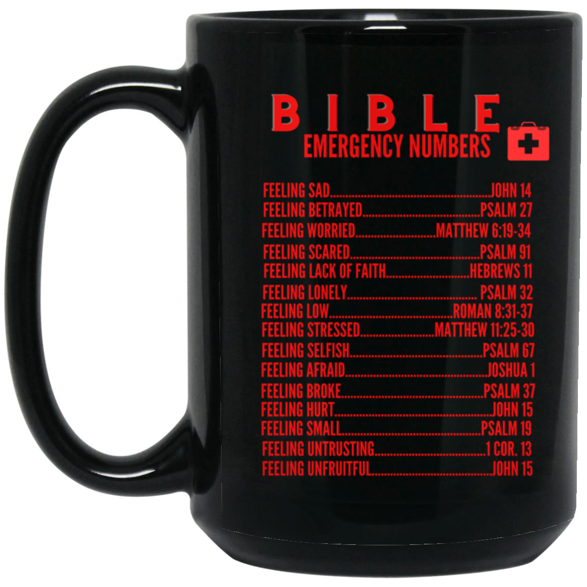 Emergency Bible Numbers Christian Mug Red