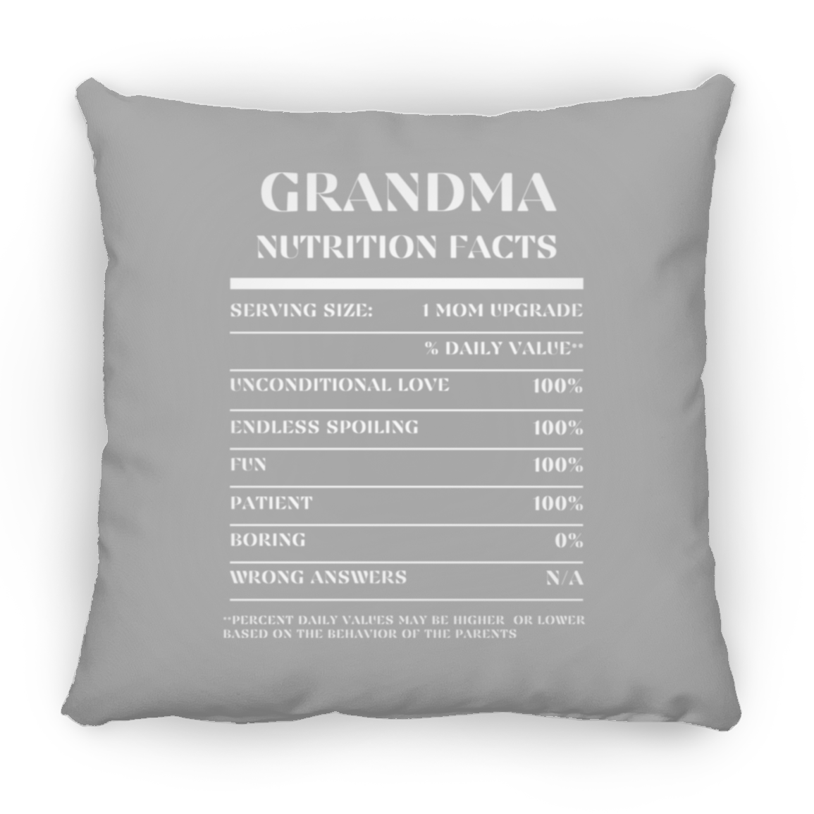 Nutrition Facts Pillow - Grandma - White