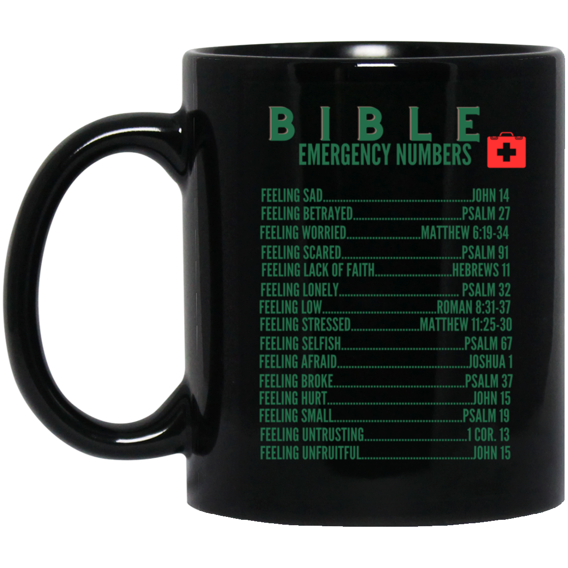 Emergency Bible Numbers Christian Mug Green