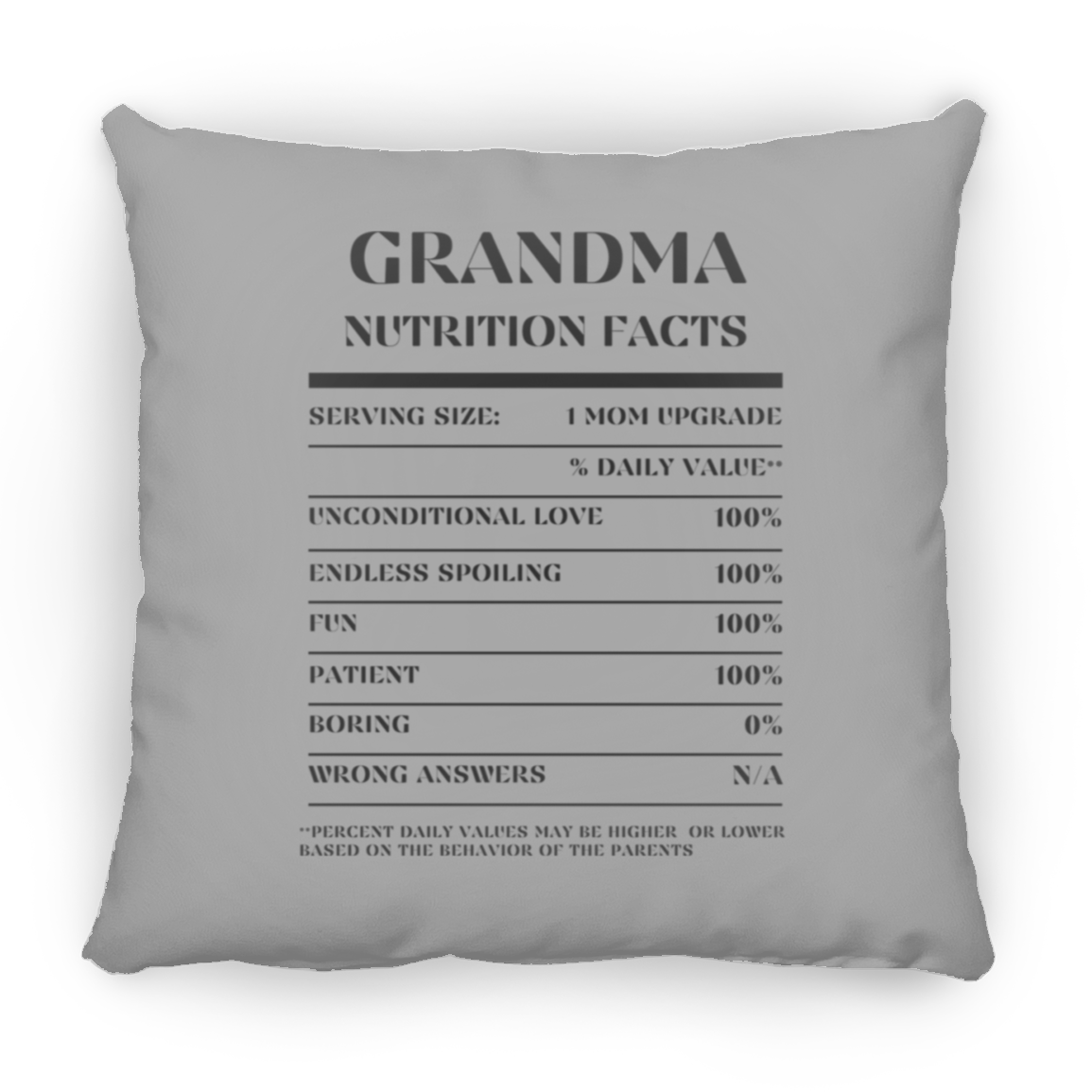 Nutrition Facts Pillow - Grandma - Black