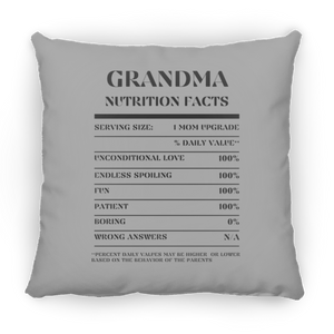 Nutrition Facts Pillow - Grandma - Black