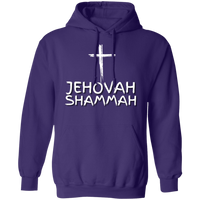 Jehovah Shammah Pullover Hoodie Front & Back - White