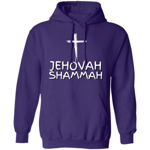 Jehovah Shammah Pullover Hoodie Front & Back - White