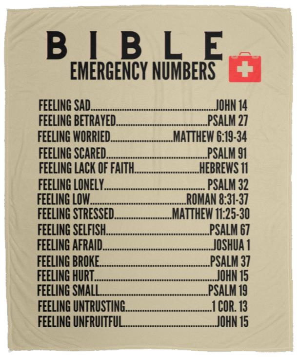 Emergency Bible Numbers Cozy Plush Fleece Blanket - Black