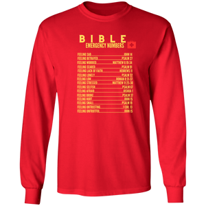 Emergency Bible Numbers Christian T-Shirt - Long Sleeve Gold