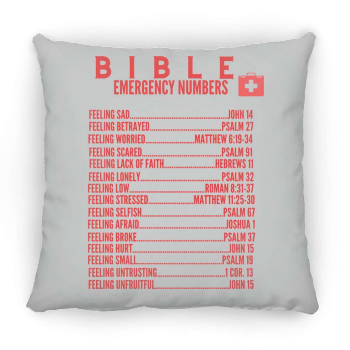 Emergency Bible Numbers Christian Pillow Red