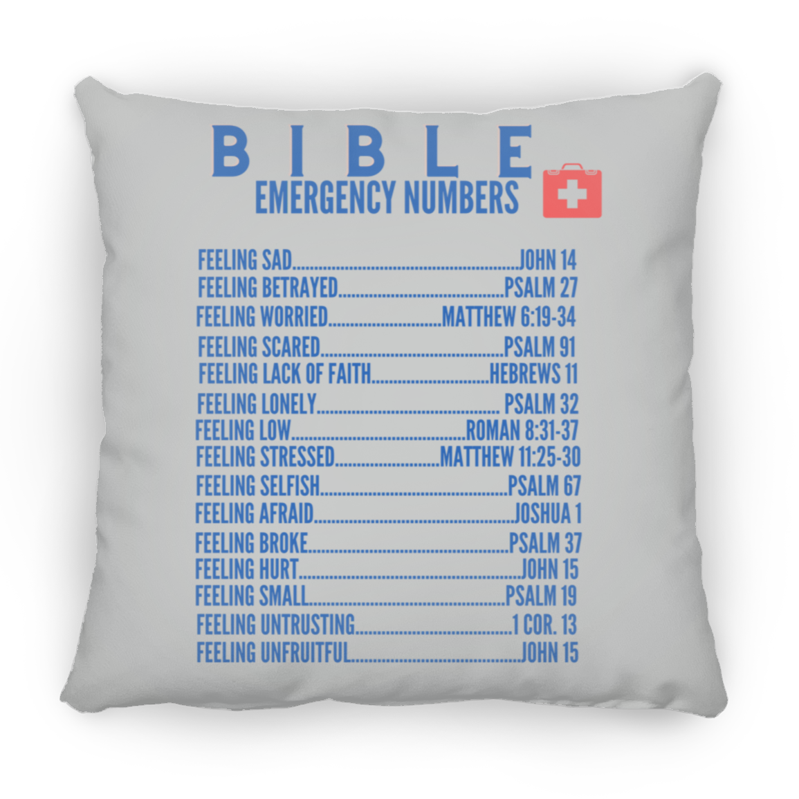 Emergency Bible Numbers Christian Pillow Blue