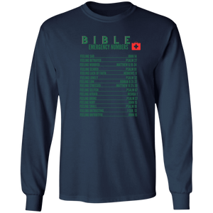 Emergency Bible Numbers Christian T-Shirt - Long Sleeve Green