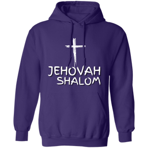 Jehovah Shalom Pullover Hoodie Front & Back - White