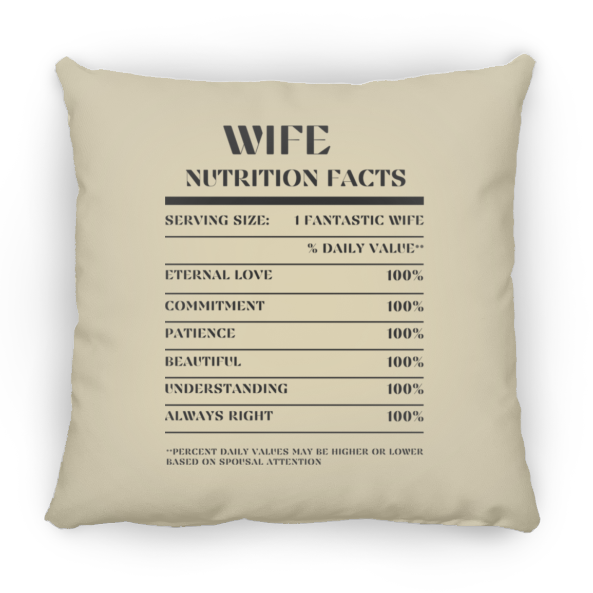 Nutrition Facts Pillow - Wife - Black