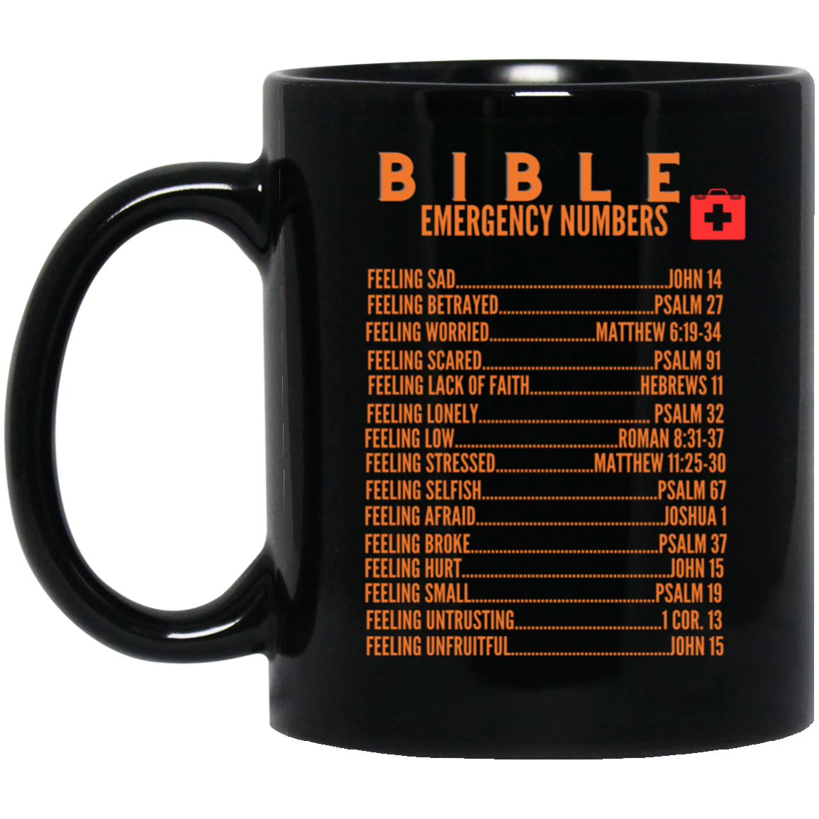 Emergency Bible Numbers Christian Mug Orange