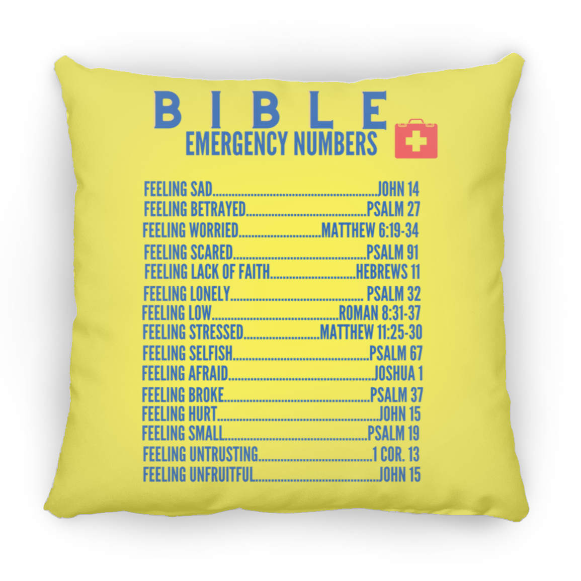 Emergency Bible Numbers Christian Pillow Blue