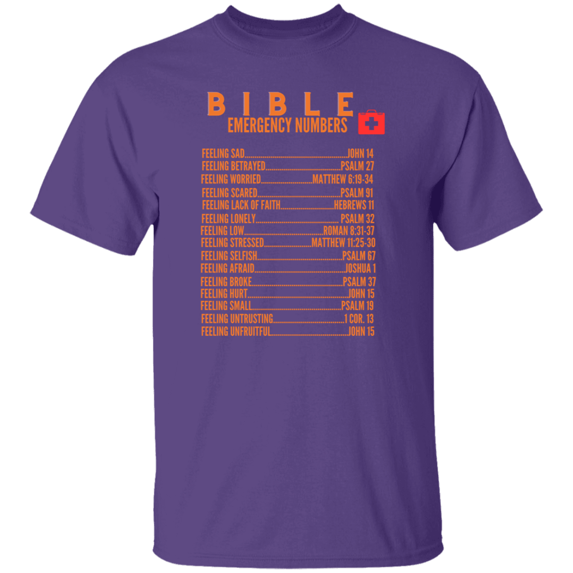 Emergency Bible Numbers Christian T-Shirt - Short Sleeve Orange