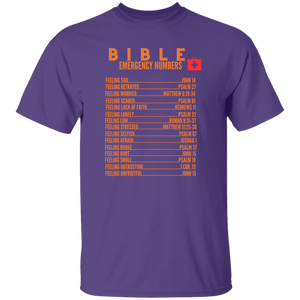 Emergency Bible Numbers Christian T-Shirt - Short Sleeve Orange