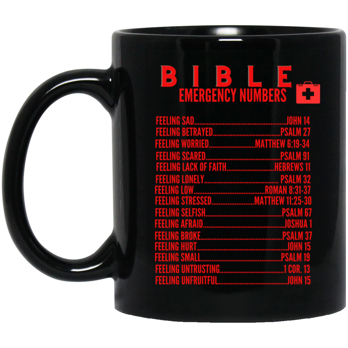Emergency Bible Numbers Christian Mug Red