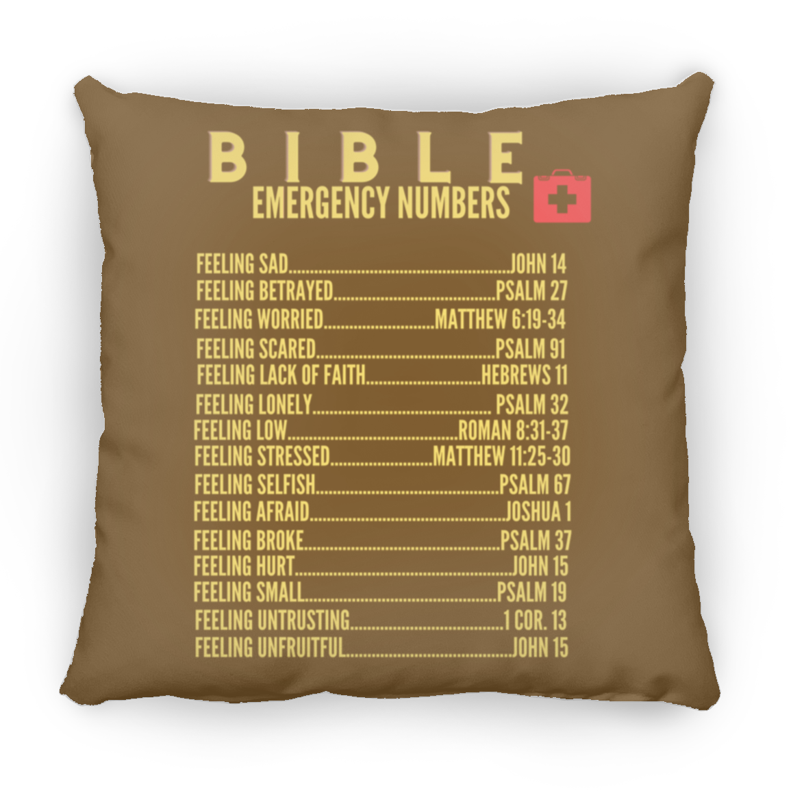 Emergency Bible Numbers Christian Pillow Gold