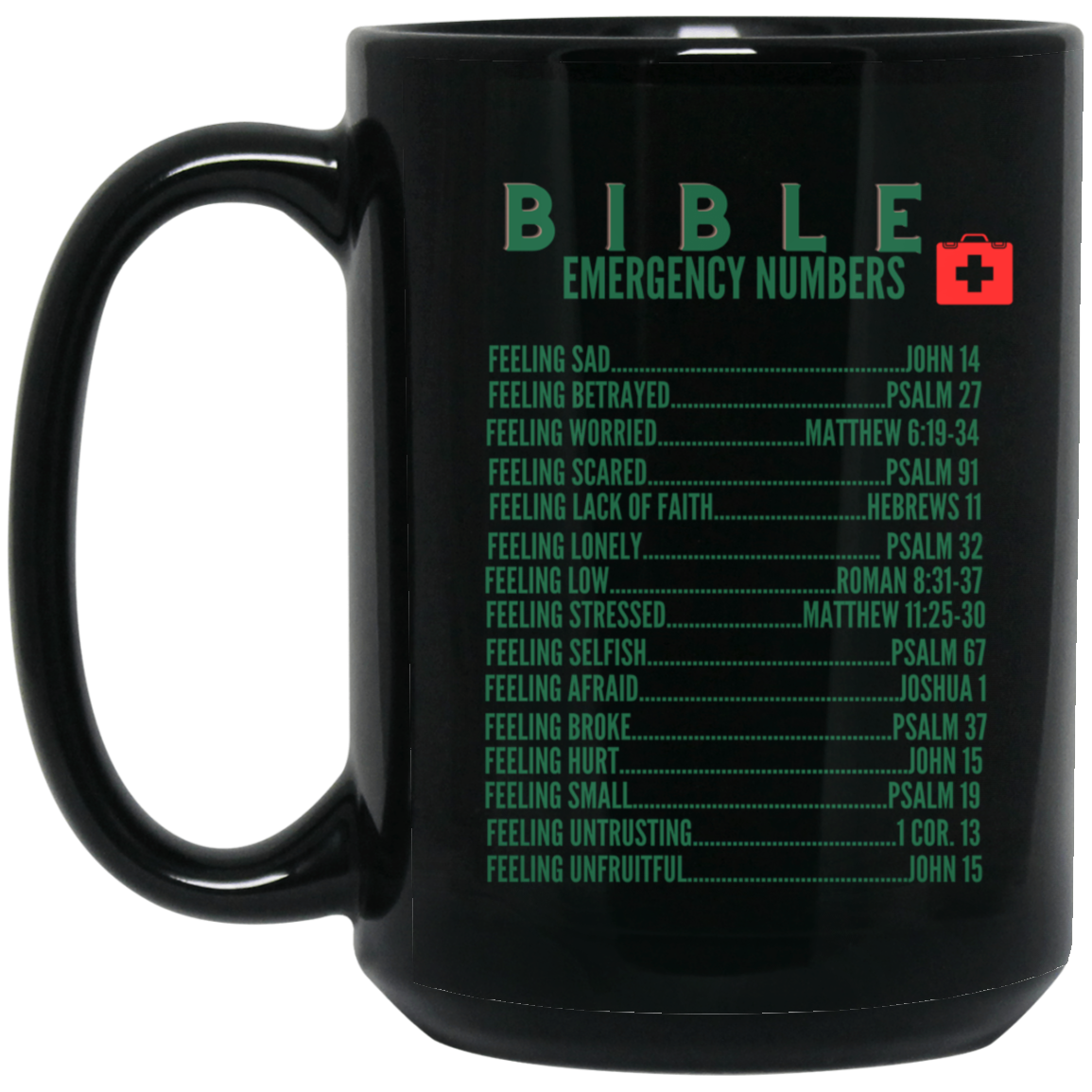 Emergency Bible Numbers Christian Mug Green