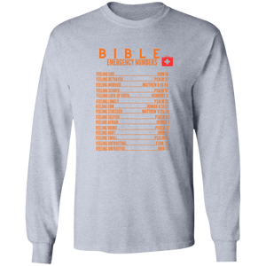 Emergency Bible Numbers Christian T-Shirt - Long Sleeve Orange