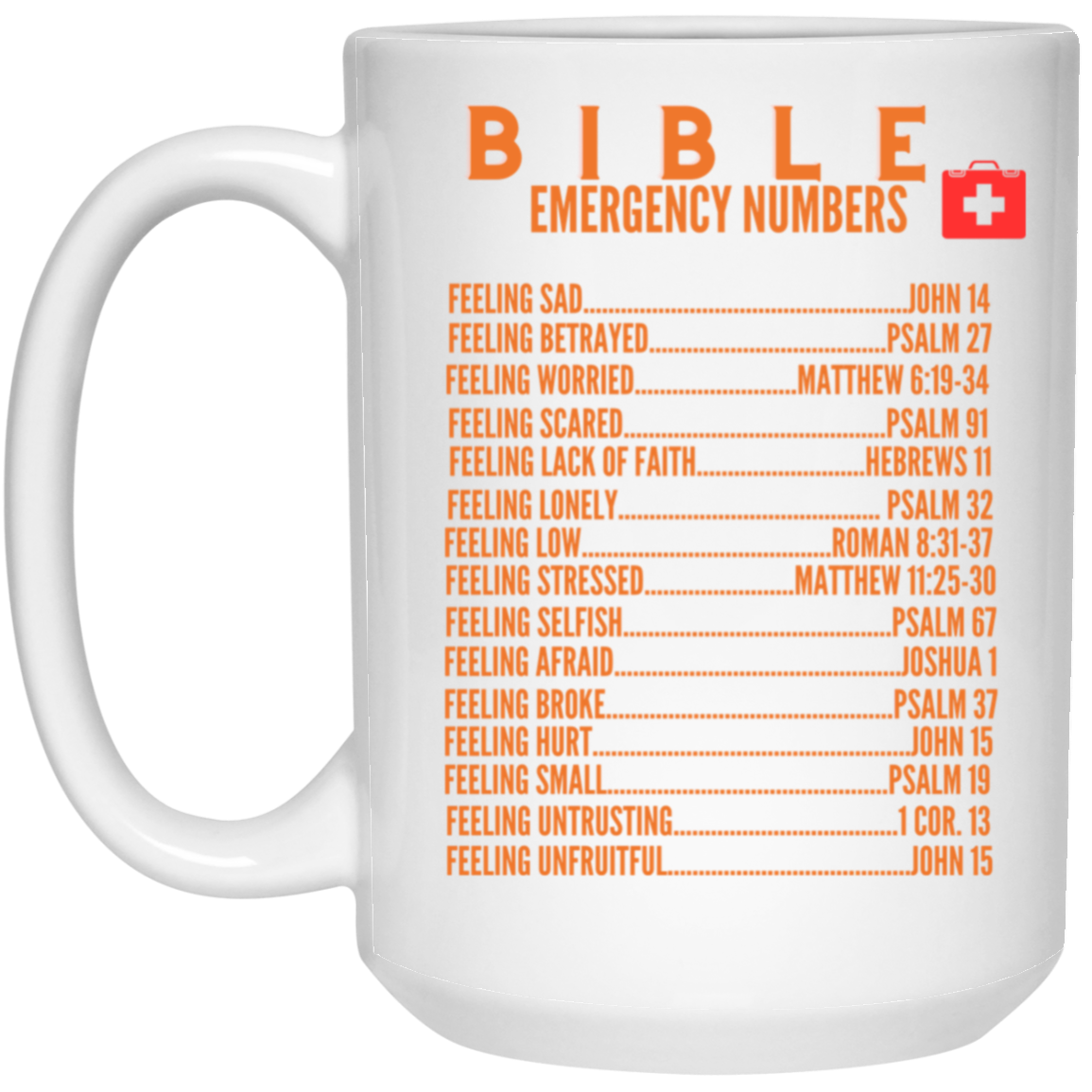 Emergency Bible Numbers Christian Mug Orange