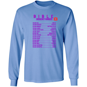 Emergency Bible Numbers Christian T-Shirt - Long Sleeve Purple