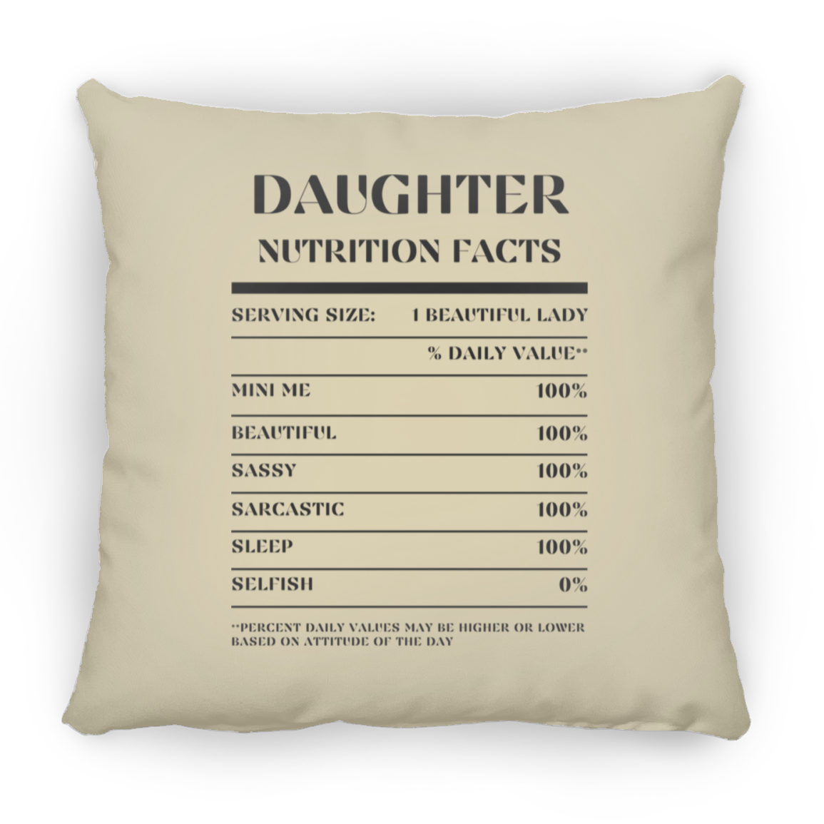 Nutrition Facts Pillow - Daughter - Black