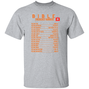 Emergency Bible Numbers Christian T-Shirt - Short Sleeve Orange