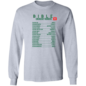 Emergency Bible Numbers Christian T-Shirt - Long Sleeve Green