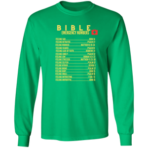 Emergency Bible Numbers Christian T-Shirt - Long Sleeve Gold