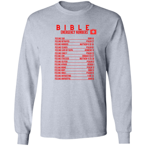 Emergency Bible Numbers Christian T-Shirt - Long Sleeve Red