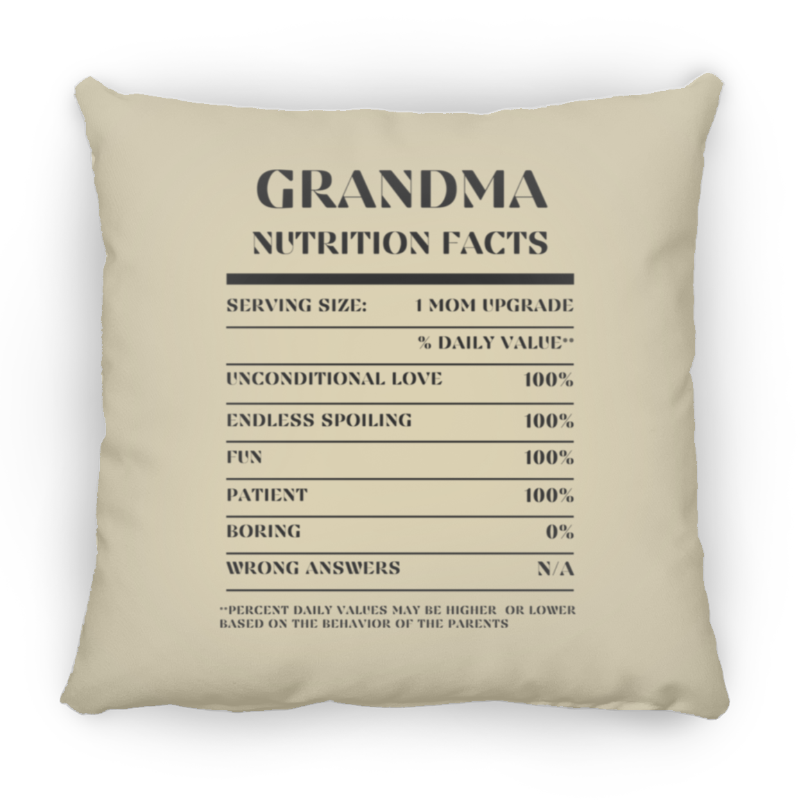 Nutrition Facts Pillow - Grandma - Black