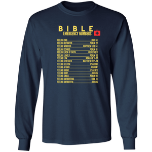 Emergency Bible Numbers Christian T-Shirt - Long Sleeve Gold