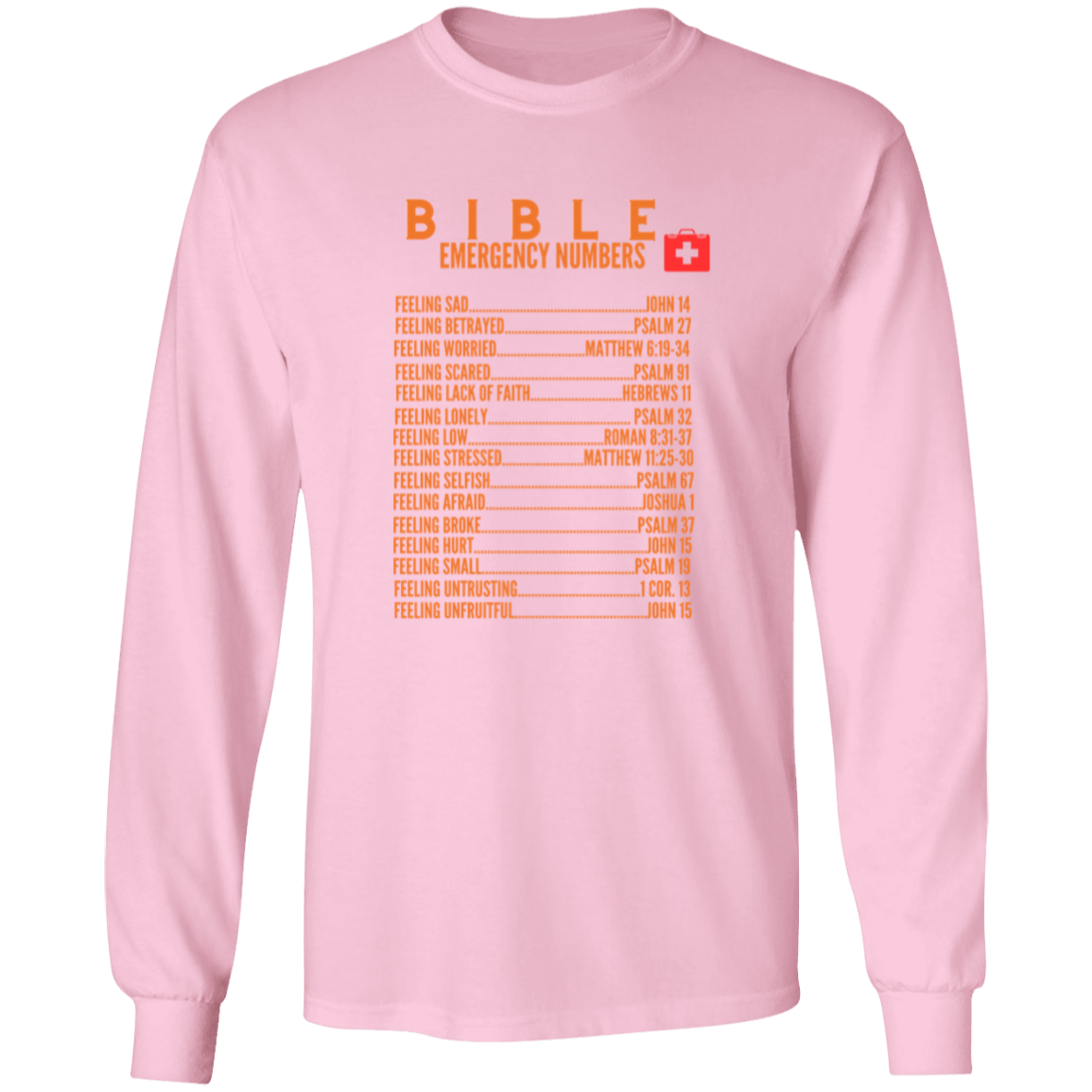 Emergency Bible Numbers Christian T-Shirt - Long Sleeve Orange