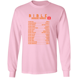 Emergency Bible Numbers Christian T-Shirt - Long Sleeve Orange