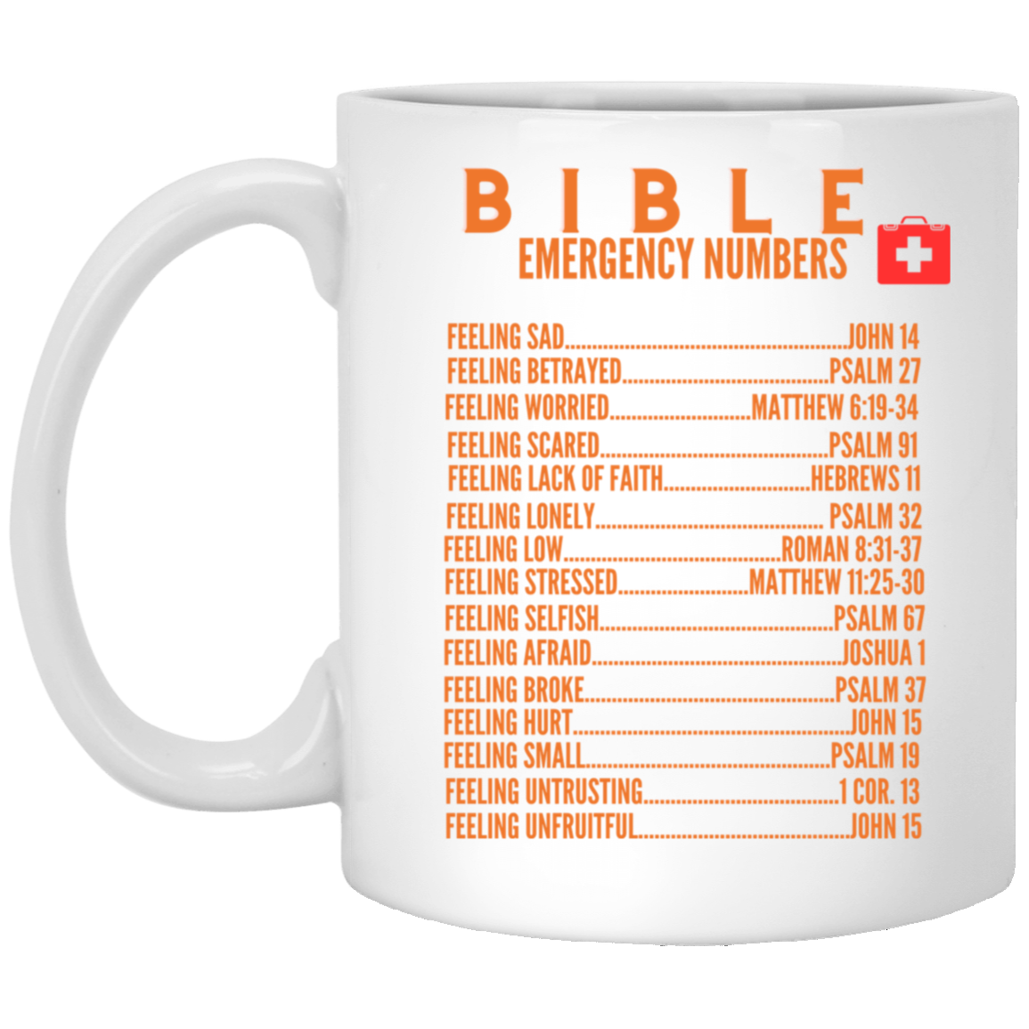Emergency Bible Numbers Christian Mug Orange
