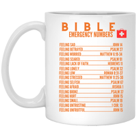 Emergency Bible Numbers Christian Mug Orange