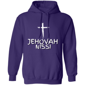 Jehovah Nissi Pullover Hoodie Front & Back - White