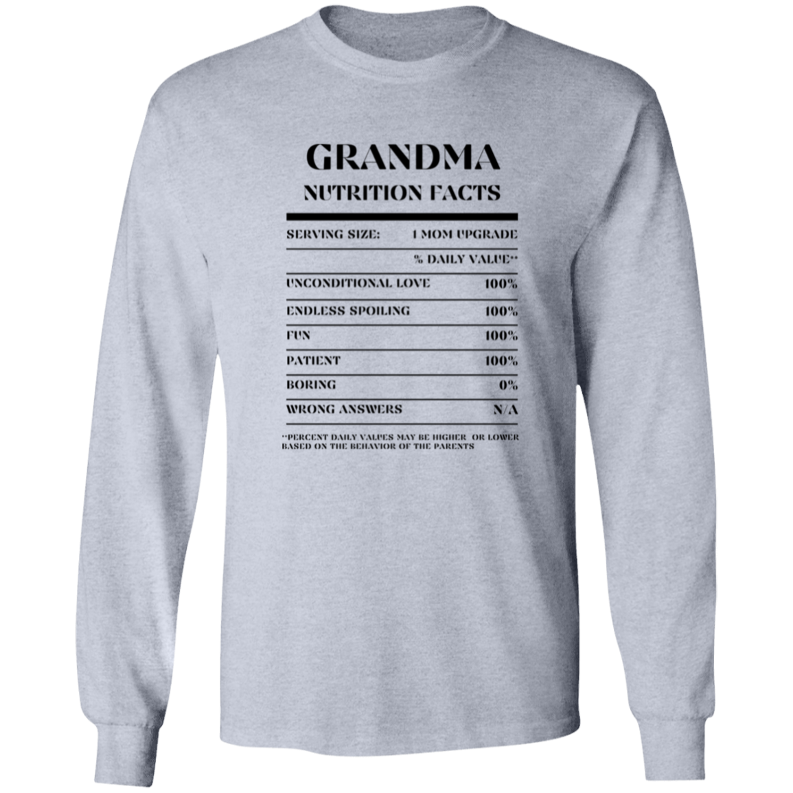 Nutrition Facts T-Shirt LS - Grandma - Black