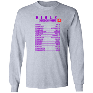 Emergency Bible Numbers Christian T-Shirt - Long Sleeve Purple