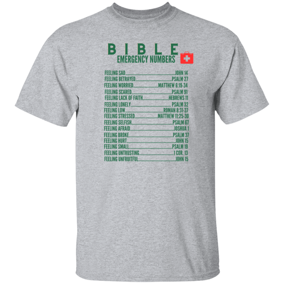 Emergency Bible Numbers Christian T-Shirt - Short Sleeve Green