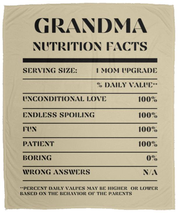 Nutrition Facts Grandma Cozy Plush Fleece Blanket - Black