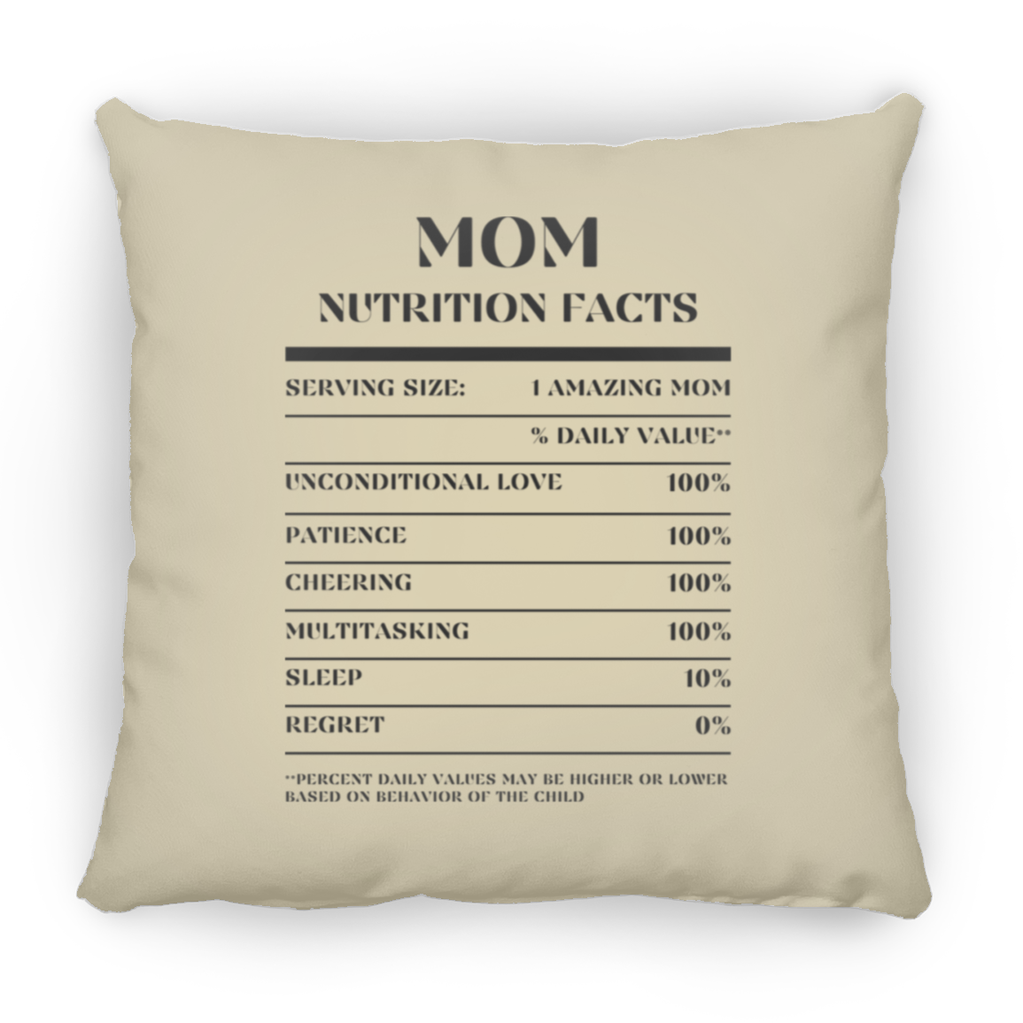 Nutrition Facts Pillow - Mom - Black