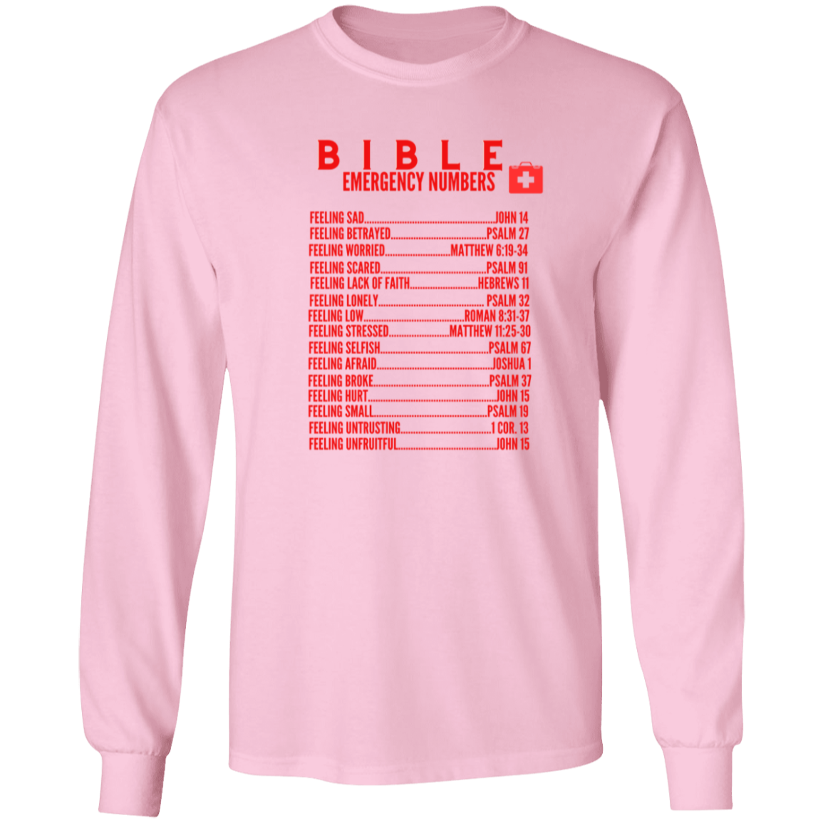 Emergency Bible Numbers Christian T-Shirt - Long Sleeve Red